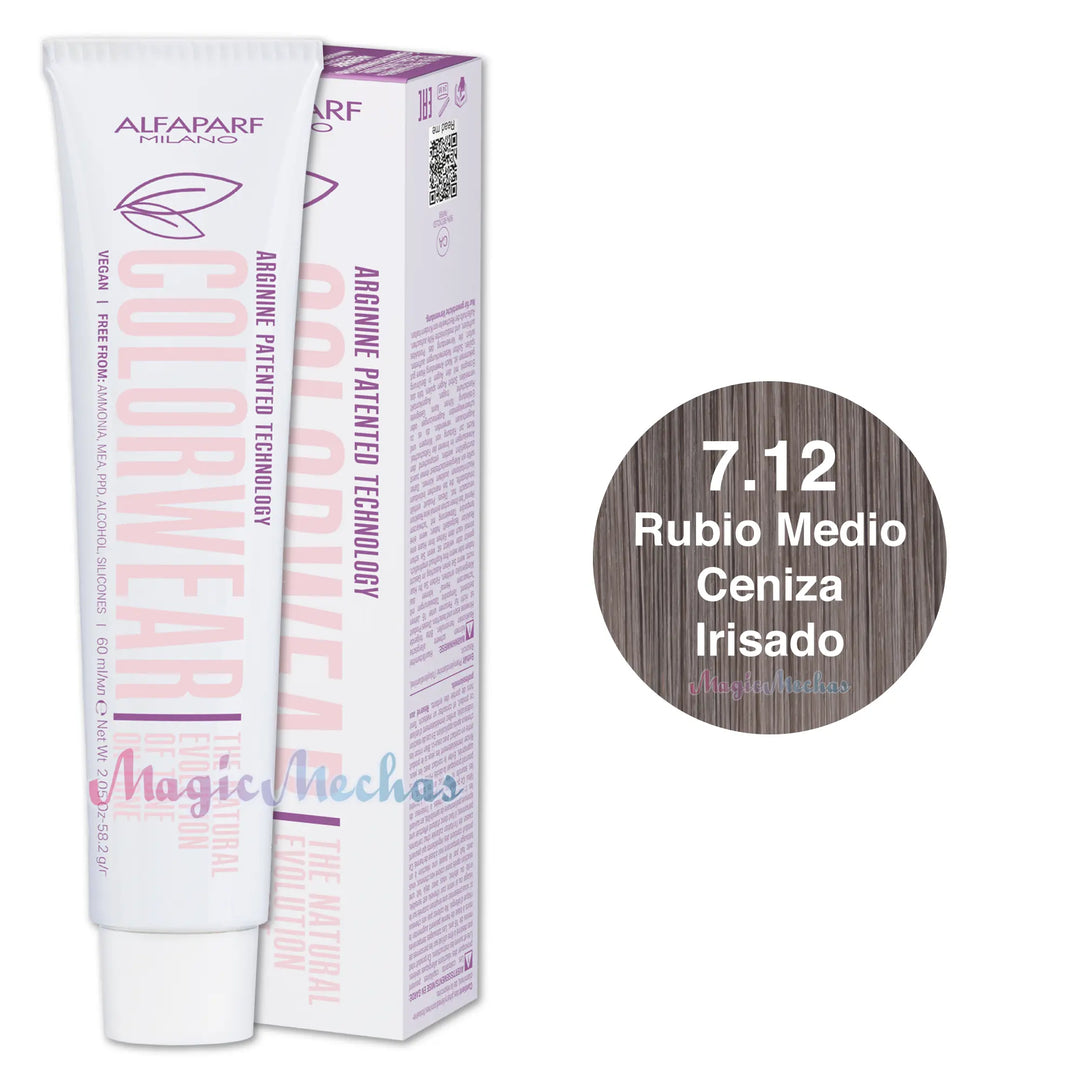 Alfaparf Colorwear Tintes Tono Sobre Tono # 7.12 Rubio Medio Ceniza Irisado 60ml Alfaparf