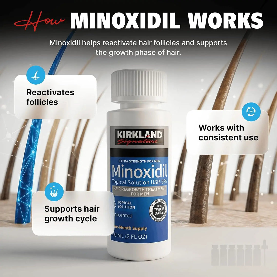 Kirkland Signature Minoxidil 5% Topical Solution for Men (Caja 6 unidades) Magic Mechas