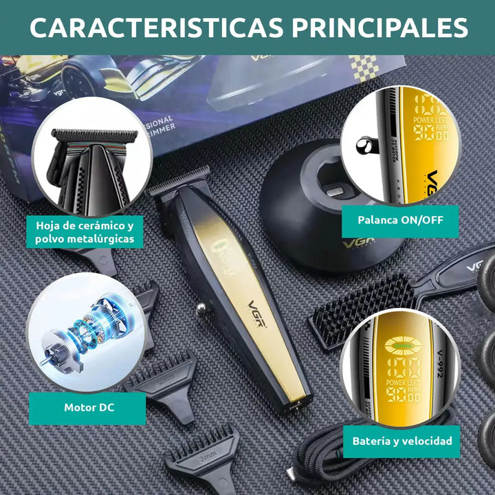 VGR V-992 Máquina Patillera Pro Metal 9000rpm Motor Dc Turbo Magic Mechas