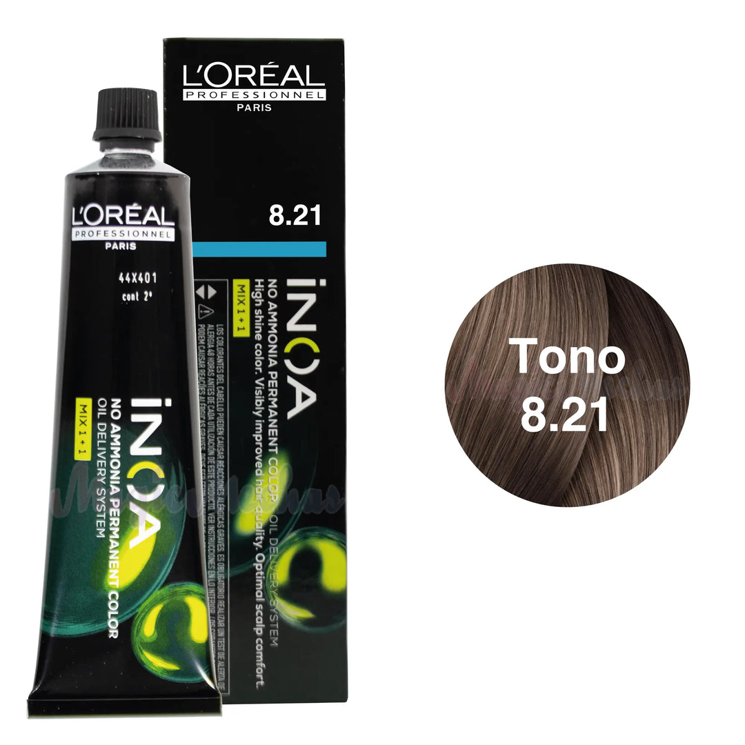 Tinte Inoa Tono 8.21 Rubio Claro Irisado Cenizo 60ml Loreal Profesional