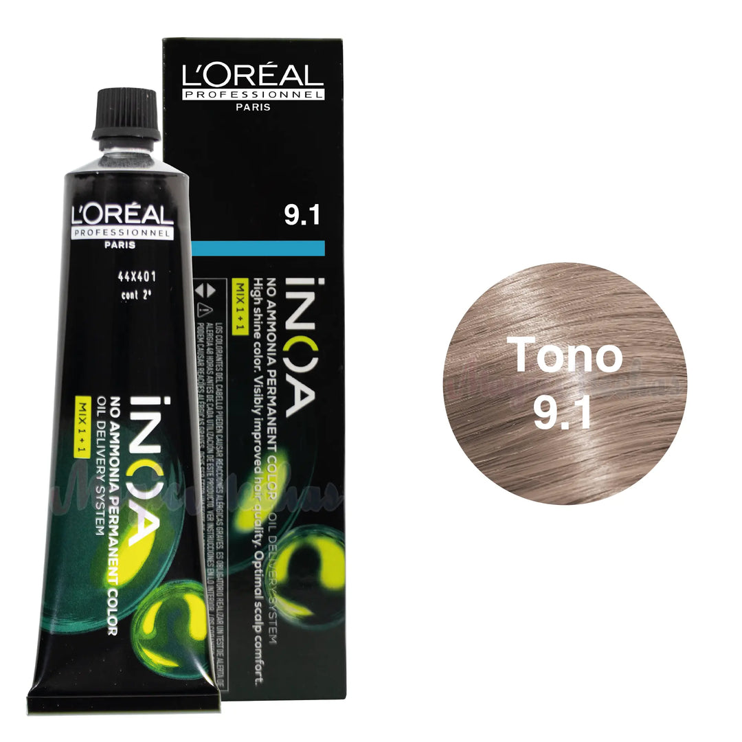 Tinte Inoa Tono 9.1 Rubio Muy Claro Ceniza 60ml Loreal Profesional