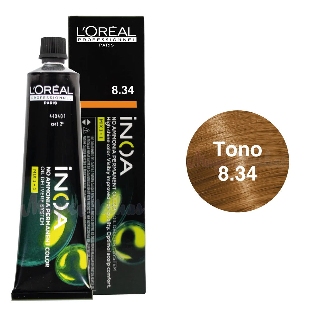 Tinte Inoa Tono 8.34 Rubio Claro Dorado Cobrizo 60ml Loreal Profesional