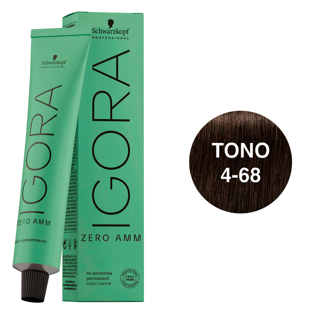 Tinte Permanente Igora Zero AMM 4-68 Castaño Medio Chocolate Rojo 60ml