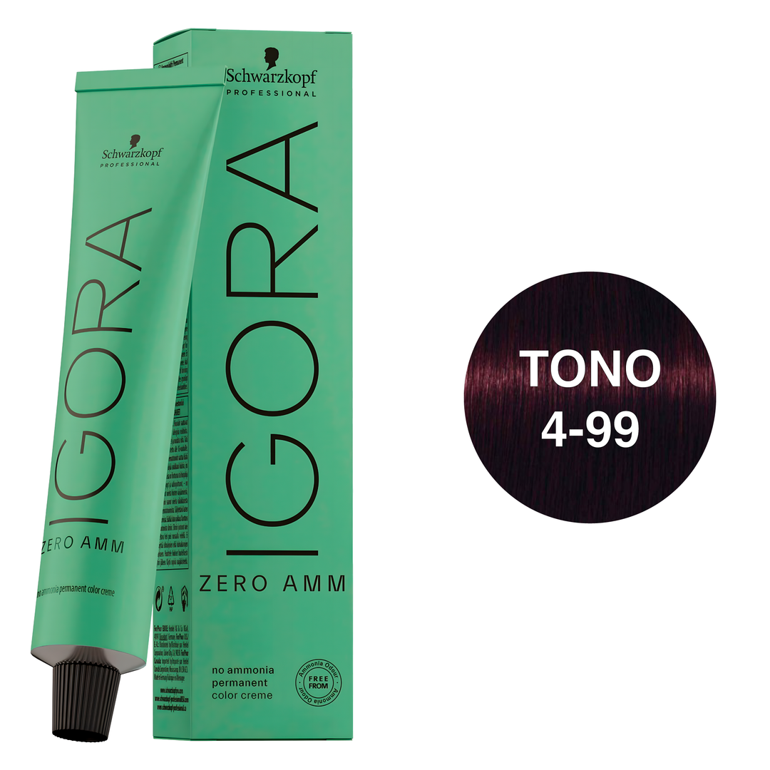 Tinte Permanente Igora Zero AMM 4-99 Castaño Medio Violeta Intenso 60ml
