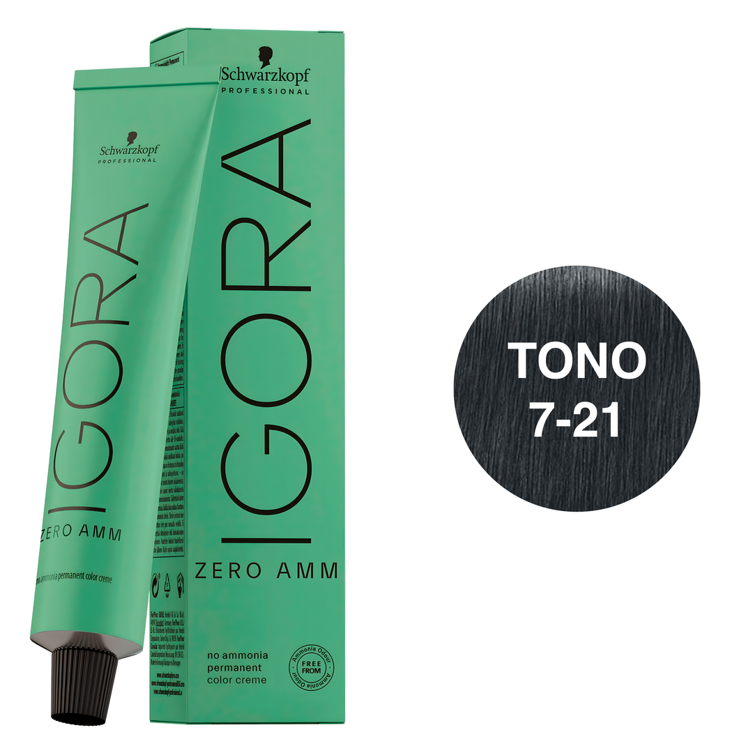 Tinte Permanente Igora Zero AMM 7-21 Medium Blonde Ash Cendré 60ml