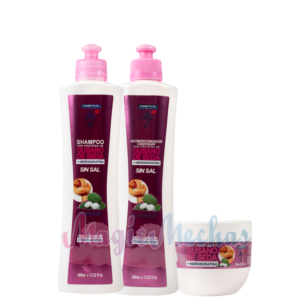 MyE Gusano De Seda Shampoo + Acondicionador + Crema Capilar MYE