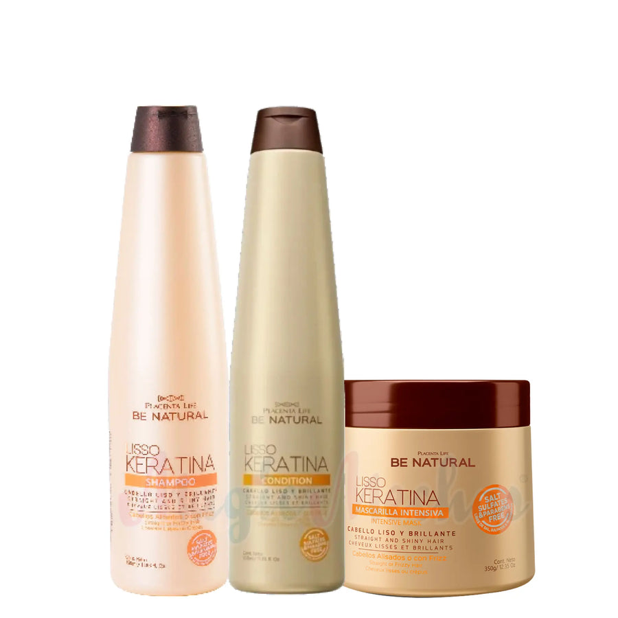 Kit Be Natural Liso Keratina Shampoo + Acondicionador + mascarilla Be Natural