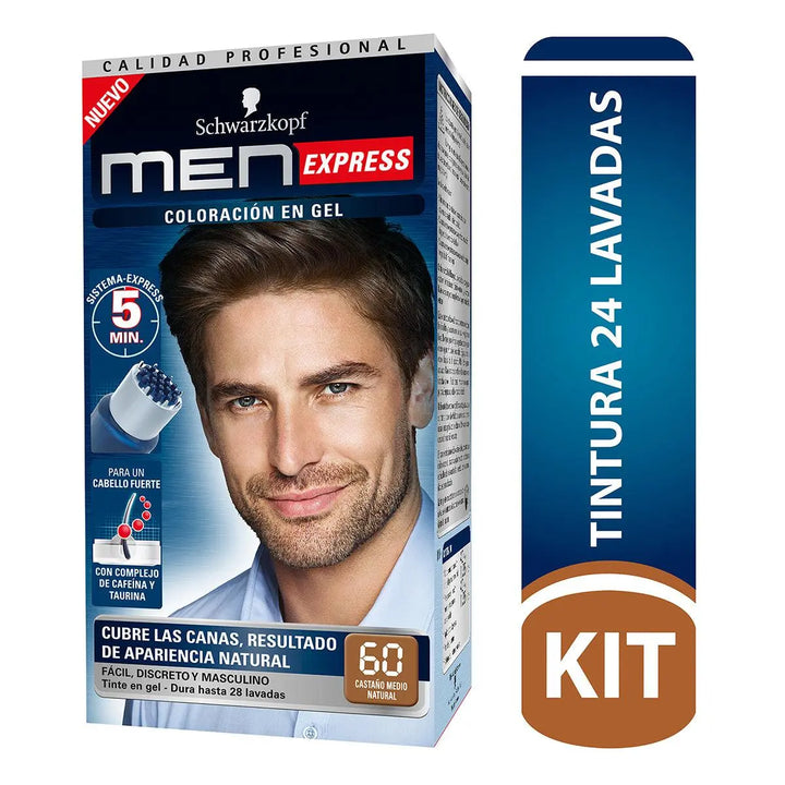 Tinte Men Express Permanente 60 Castaño Medio Natural Tubo - Magic Mechas