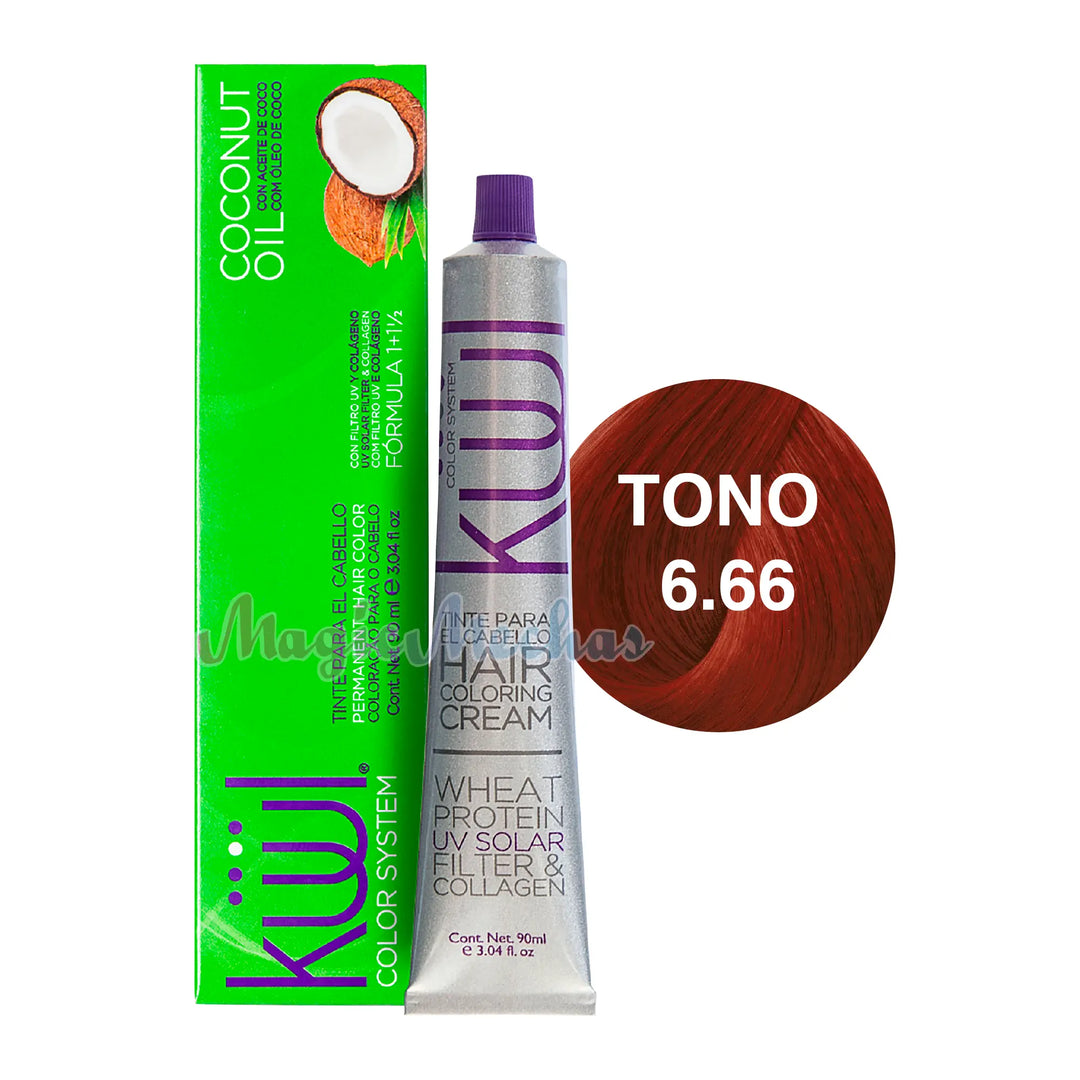 Tinte Kuul 6.66 Rubio Oscuro Rojo Intenso 90ml. Kuul