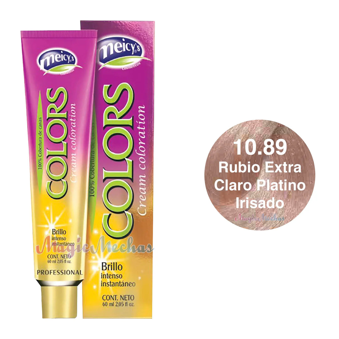 Meicys Tinte Colors Permanente 10.89 Rubio Extra Claro Platino Irisado 60mL Meicys