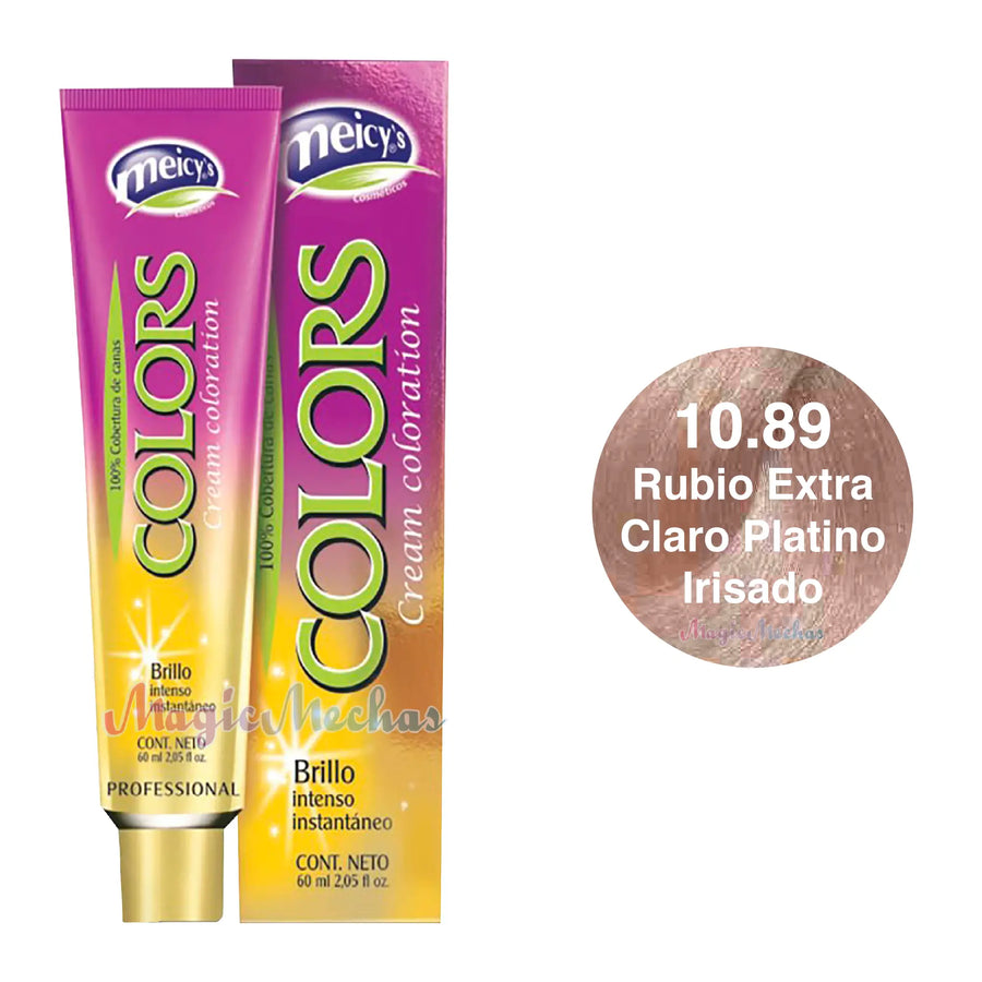 Meicys Tinte Colors Permanente 10.89 Rubio Extra Claro Platino Irisado 60mL Meicys