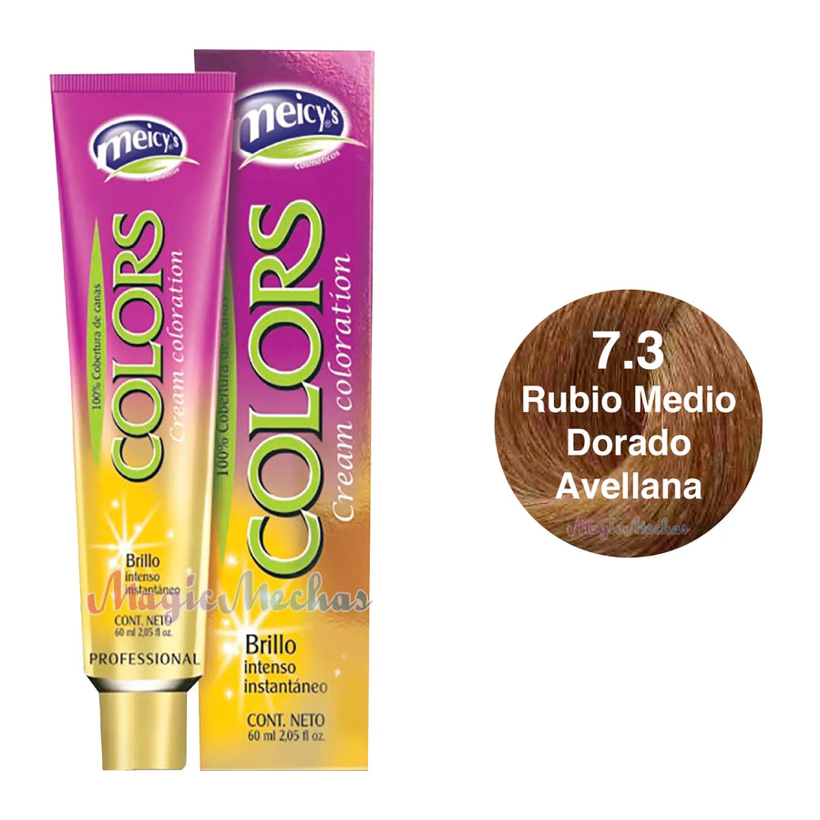 Meicys Tinte Colors Permanente 7.3 Rubio Medio Dorado Avellana 60mL Meicys