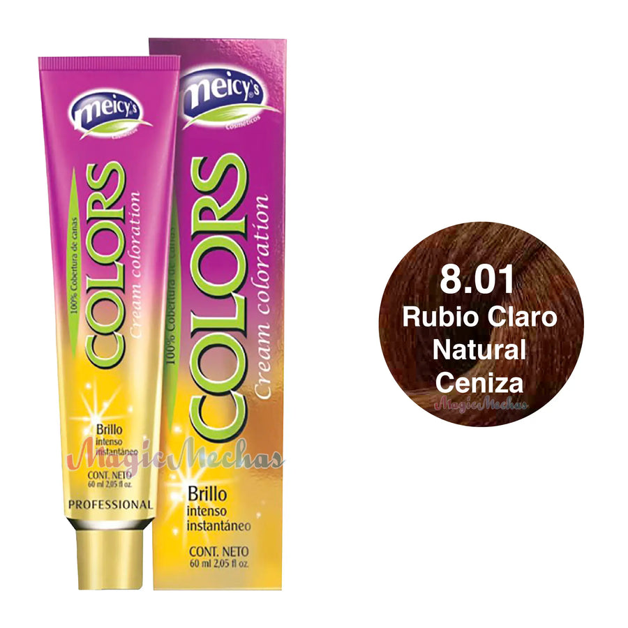 Meicys Tinte Colors Permanente 8.01 Rubio Claro Natural Ceniza 60mL Meicys