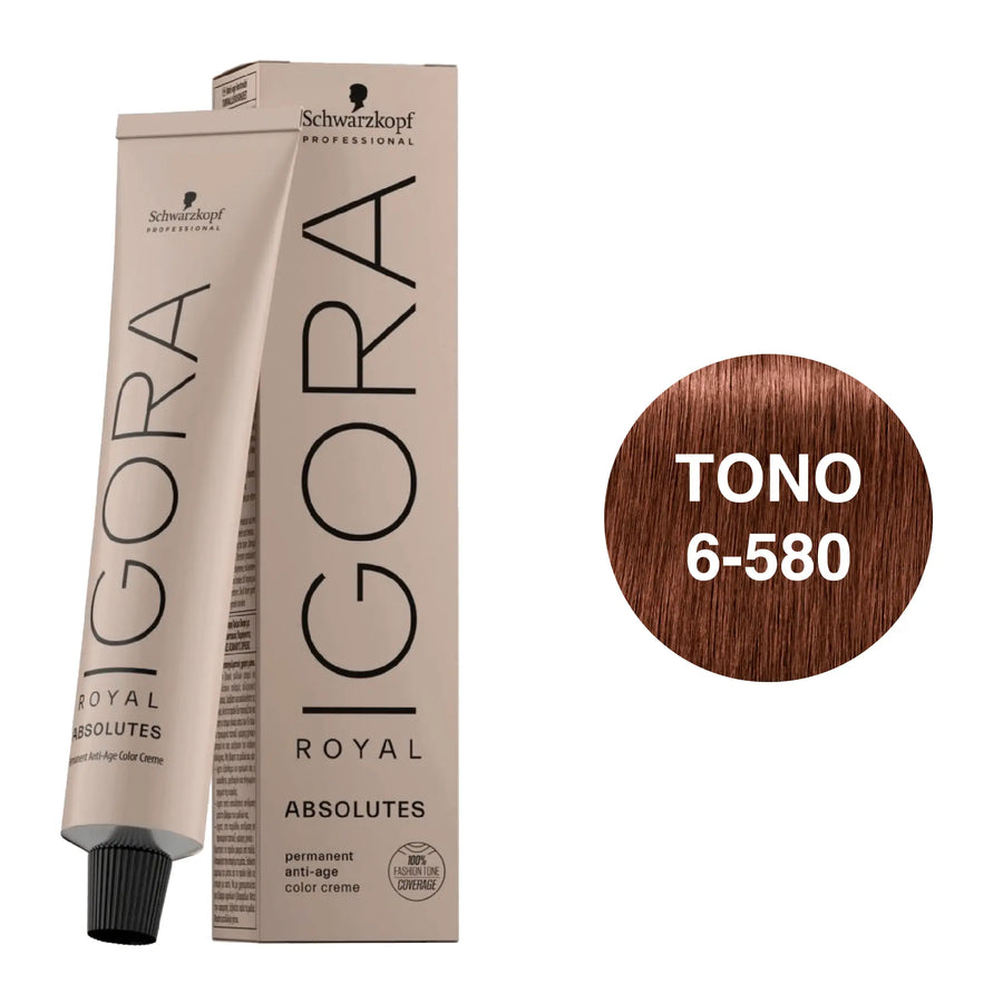 Igora Royal Absolutes Tono 6-580 Rubio Oscuro Dorado Rojo 60mL - Magic Mechas