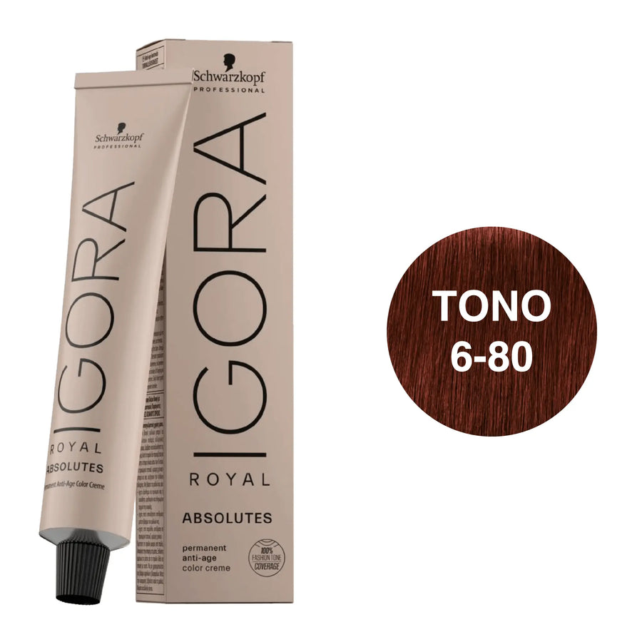 Igora Royal Absolutes Tono 6-80 Rubio Oscuro Rojo Natural 60mL - Magic Mechas