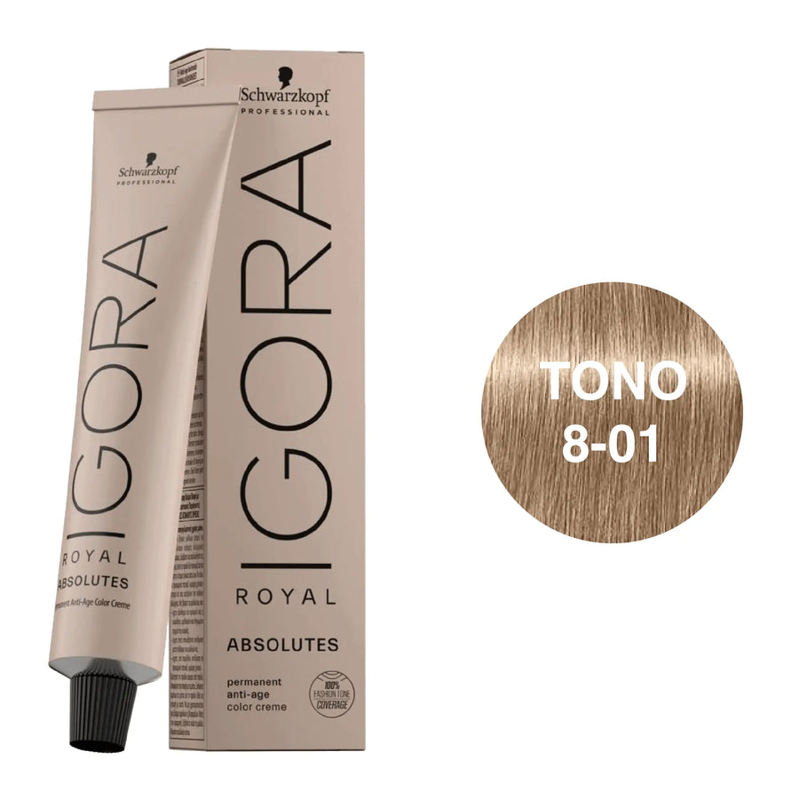 Igora Royal Absolutes Tono 8-01 Rubio Claro Natural Ceniza 60mL - Magic Mechas