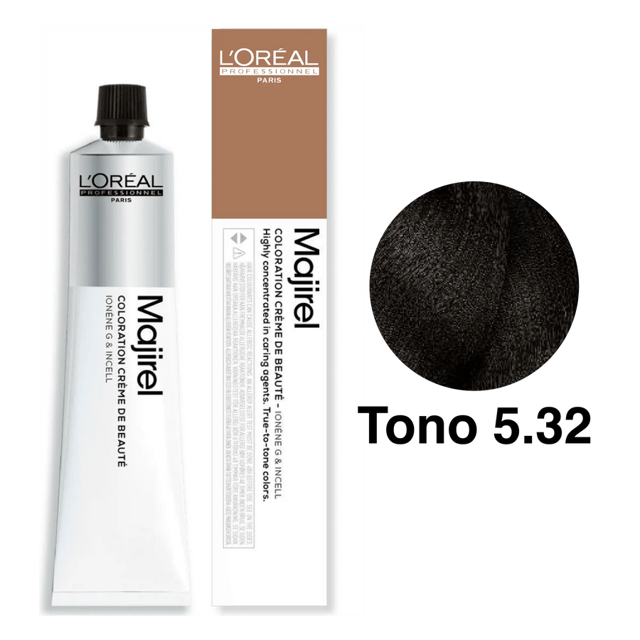 Tinte Majirel Tono 5.32 Castaño Claro Dorado Irisado 50mL - Magic Mechas