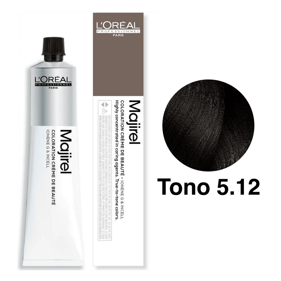 Tinte Majirel Tono 5.12 Castaño Claro Ceniza Irisado 50mL - Magic Mechas