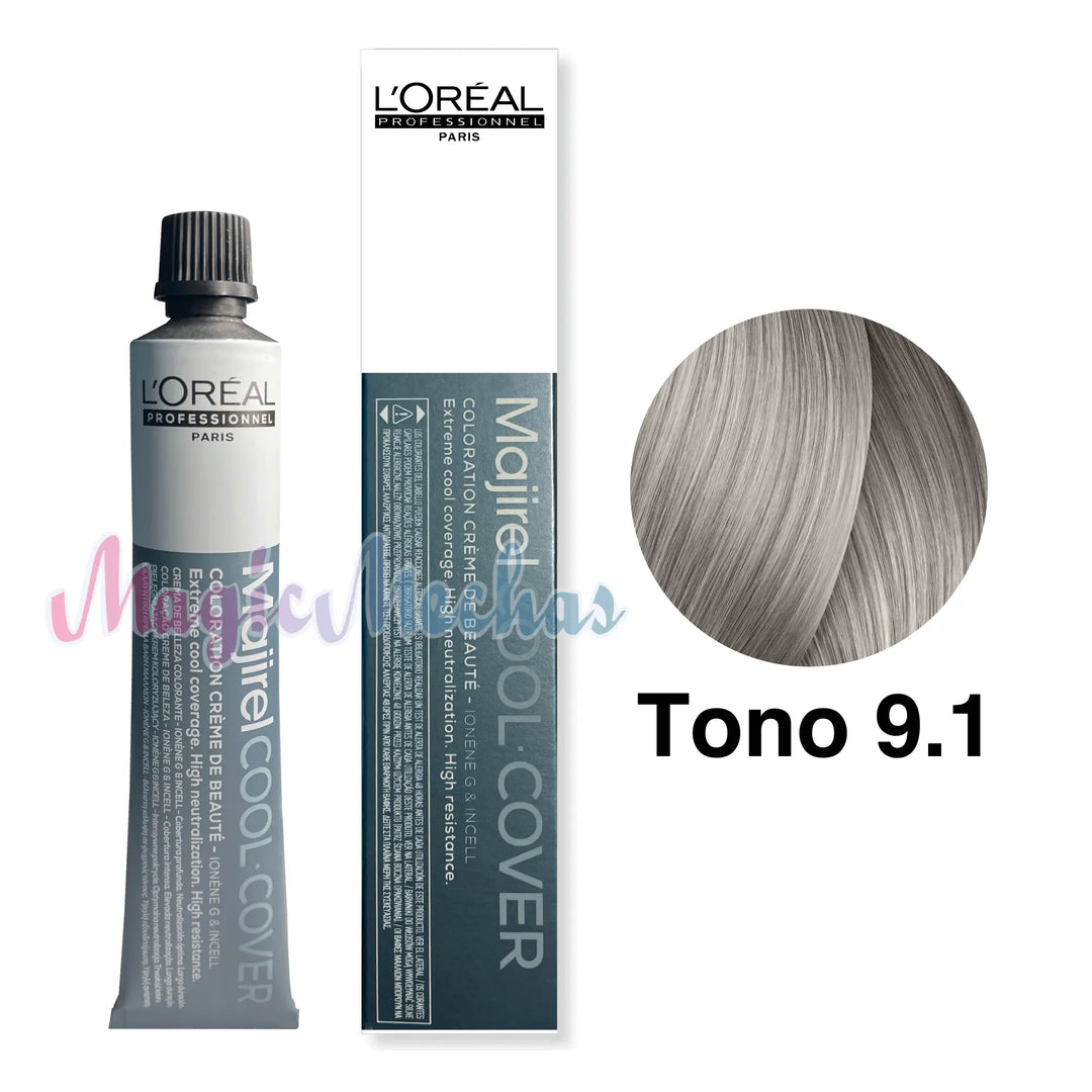 Tinte Majirel Tono 9.1 Cool Cover Rubio Muy Claro Ceniza 50mL - Magic Mechas