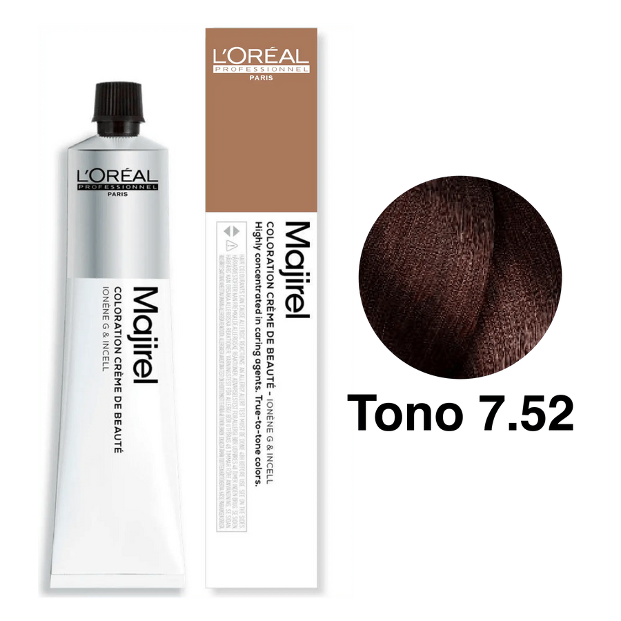 Tinte Majirel Tono 7.52 Rubio Caoba Irisado 50mL - Magic Mechas