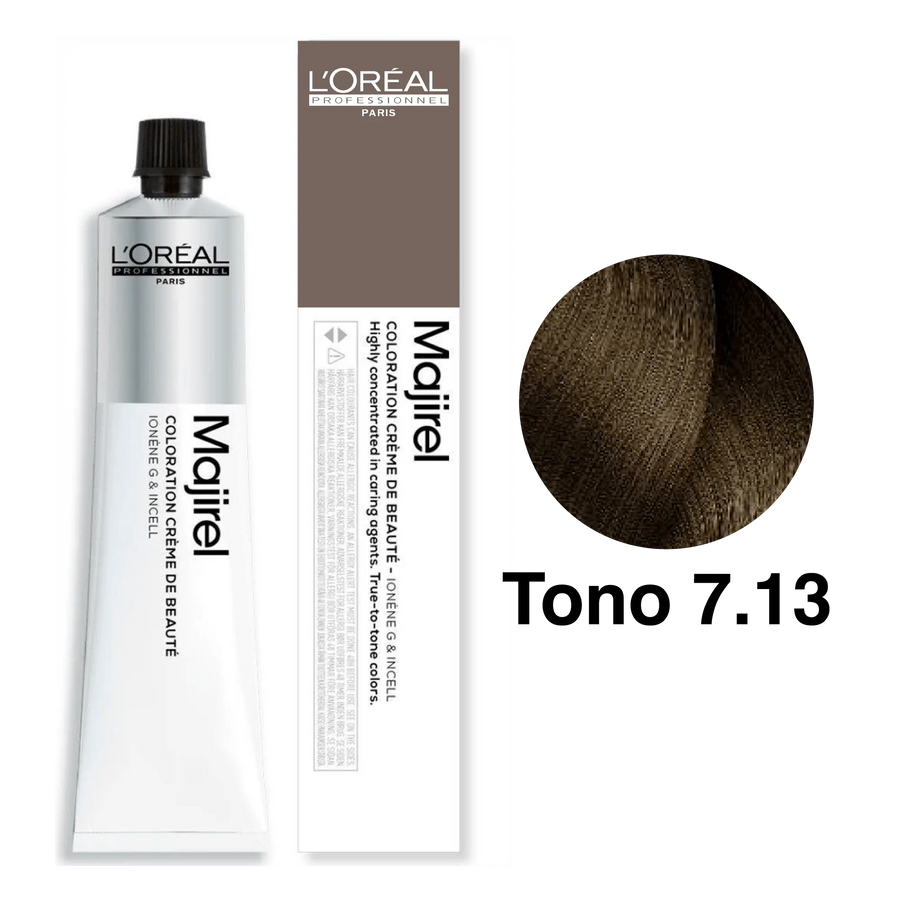 Tinte Majirel Tono 7.13 Rubio Ceniza Dorado 50mL - Magic Mechas