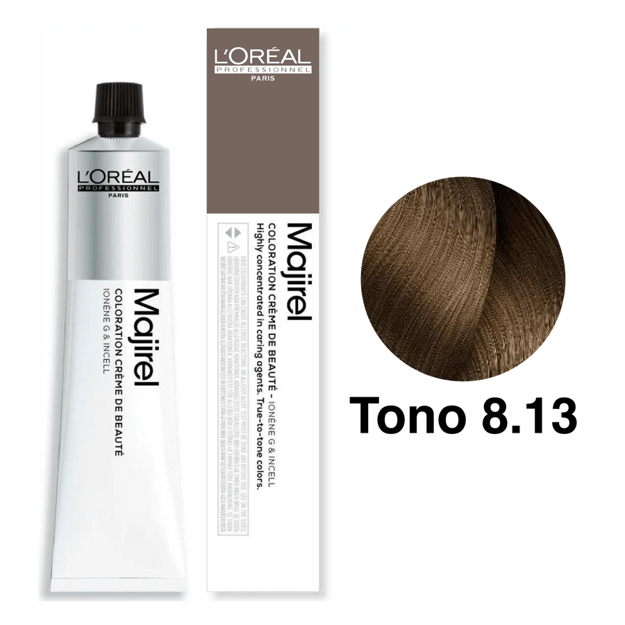 Tinte Majirel Tono 8.13 Rubio Claro Ceniza Dorado 50mL - Magic Mechas