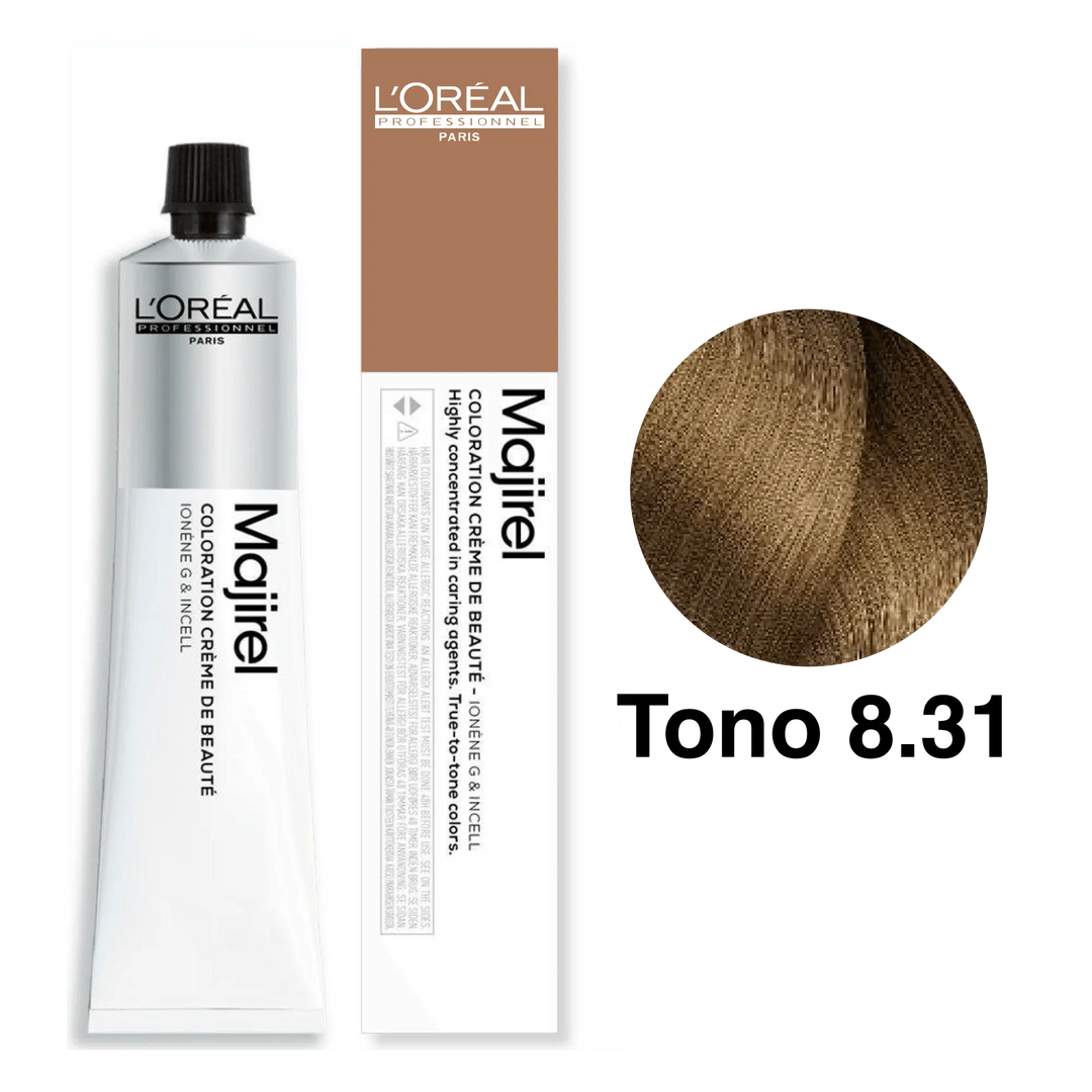 Tinte Majirel Tono 8.31 Rubio Claro Dorado Ceniza 50mL - Magic Mechas
