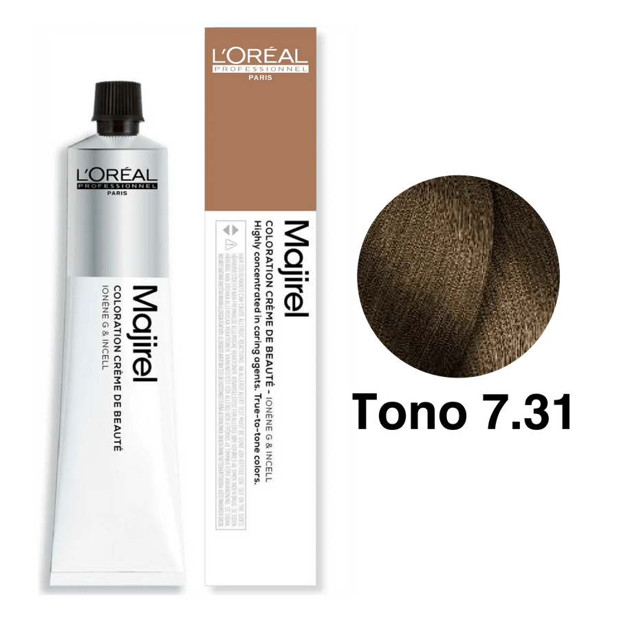 Tinte Majirel Tono 7.31 Rubio Dorado Ceniza 50mL - Magic Mechas