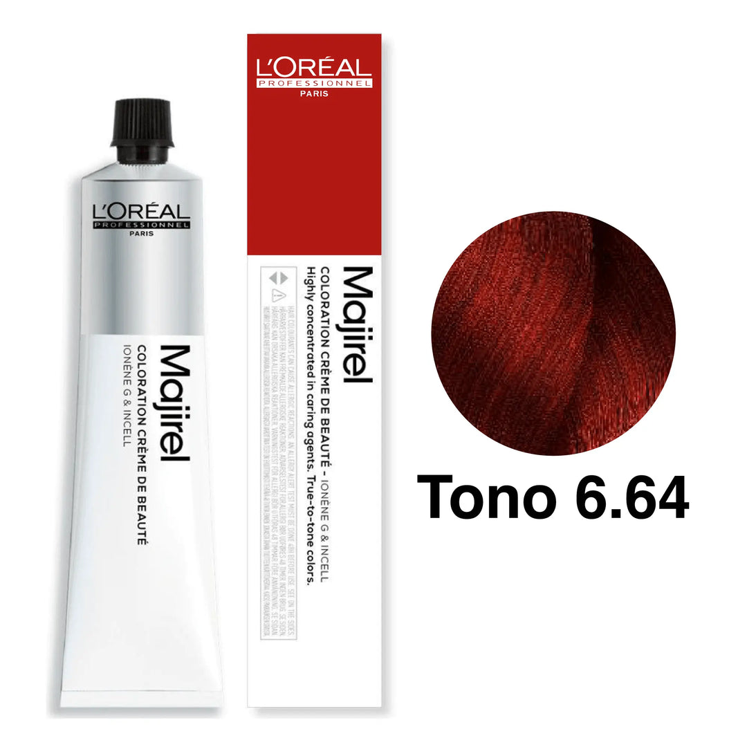 Tinte Majirel Tono 6.64 Rubio Oscuro Rojizo Intenso Cobrizo 50mL - Magic Mechas